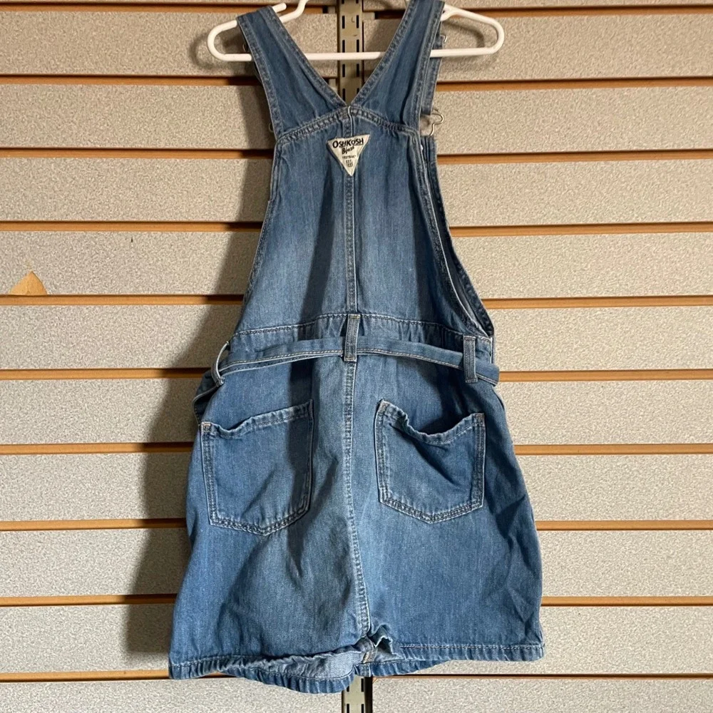 OshKosh‎ Bgosh Girls Blue Denim Vestbak Jumper Dress Sz 10 Medium Wash Tie Waist